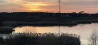 Sonnenuntergang über dem Hochwasserrückhaltebecken Mengede/Emscher-Auen. Foto: N. Blumenroth