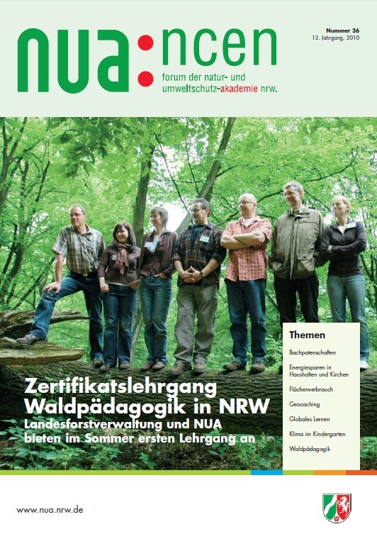 Titel der NUAncen-Ausgabe Nr. 36: Zertifikatslehrgang Waldpädagogik in NRW - Landesforstverwaltung und NUA bieten im Sommer ersten Lehrgang an
