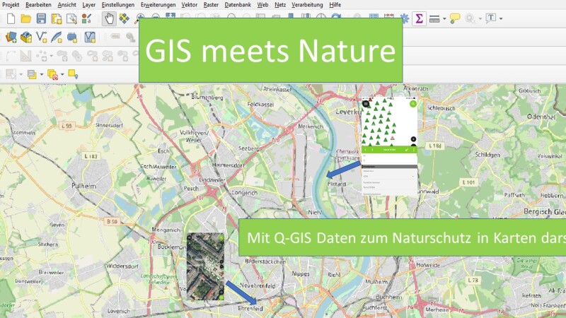 Computer-Bildschirm mit einem Praxisbeispiel zu Q-GIS